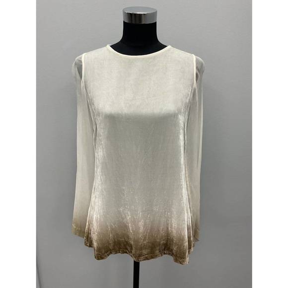 NEW VIVIANA UCHITEL gold ombre silk velvet blouse in white - Picture 1 of 5